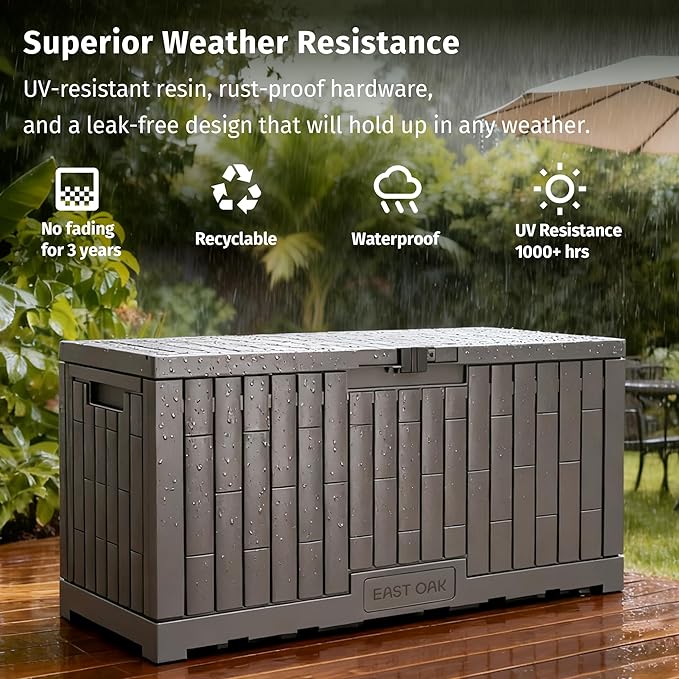 EAST OAK 120 Gallon Outdoor Storage Box | Large Resin Deck Box - Image 6