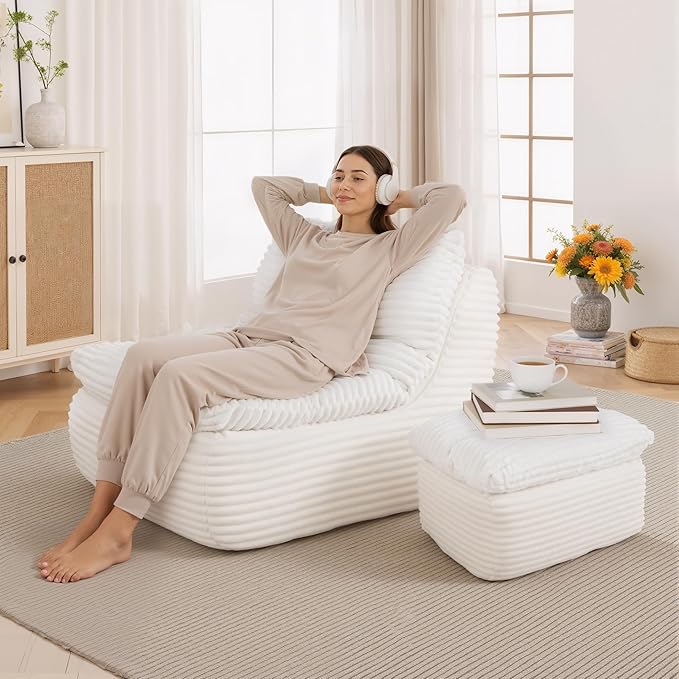 Boneless Chaise Lounge Chair Indoor, Adult Bean Bag Chair by Unknown