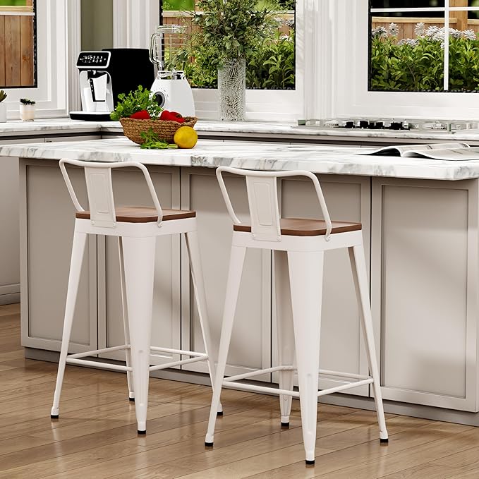 WENTMENT Metal Bar Stools Set of 2 Counter Height Barstools - Image 4