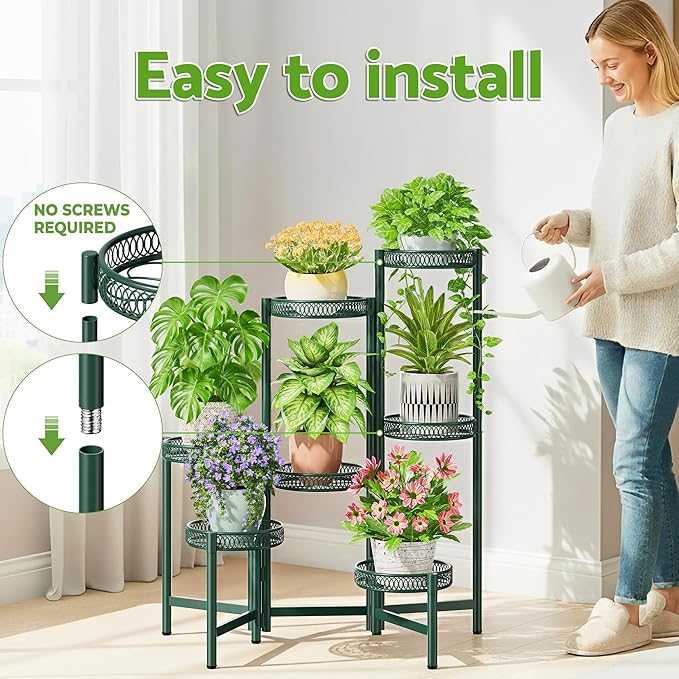 7 Tier Metal Corner Plant Stand Indoor Outdoor, Folding Tall Plant Rack - Image 6