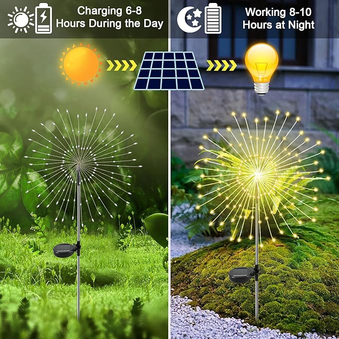 Solar Garden Lights Outdoor, 6 Pack 120 LED Twinkling Firework Lights Decorative - Image 3