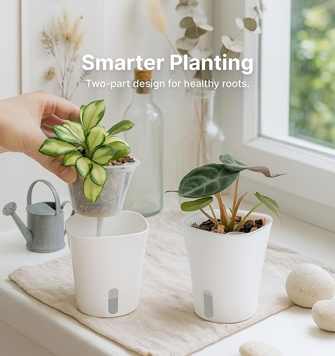 10 Pack 3" Self Watering Pots for Indoor Plants, Small White Plastic Planters - Image 2