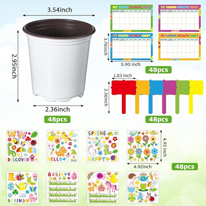 Capoda 48 Sets Garden Flower Pots Crafts Kit DIY Spring Plastic Seedling - Image 2