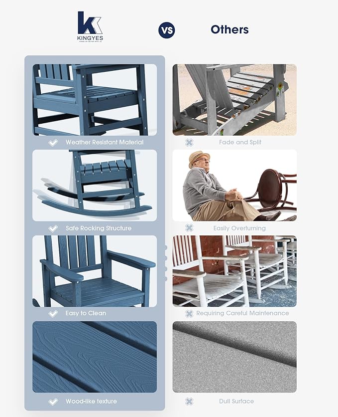 KINGYES HDPE Rocking Chairs Outdoor, Patio Rocking Chairs - Image 6