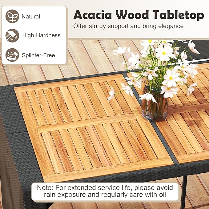 Tangkula 7 Piece Patio Wicker Bar Set, Patiojoy Outdoor Acacia Wood Bar Height - Image 5