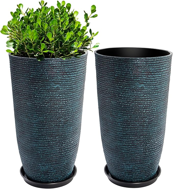 QCQHDU Set of 2 Large Tall Blue Planters by QCQHDU