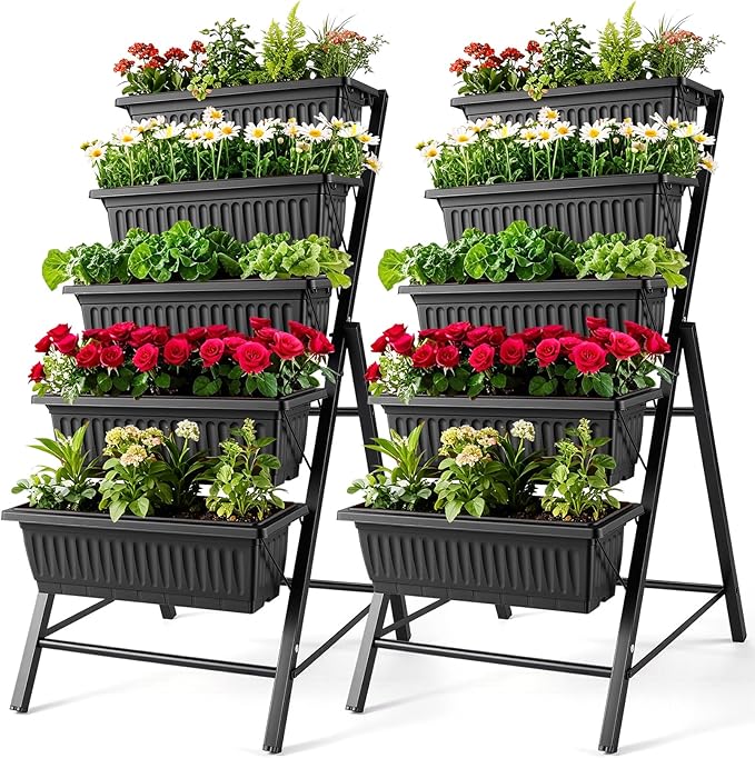 SEJOV 2 Pack Vertical Raised Garden Bed, 5 Tiers Elevated Planter Box by SEJOV