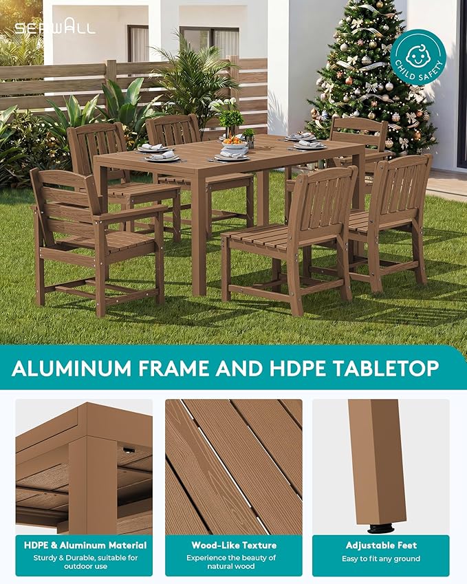 SERWALL 9-Piece Outdoor Dining Set, All Weather HDPE Outdoor Furniture Set - Image 6