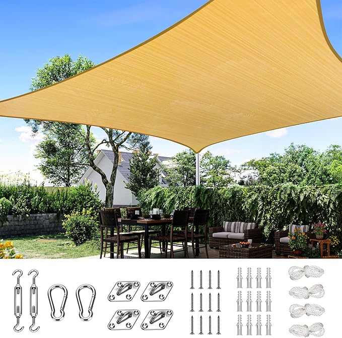 Quictent 24X24FT Large Oversized 185G HDPE Square Sun Shade Sail Canopy 98% UV by QUICTENT