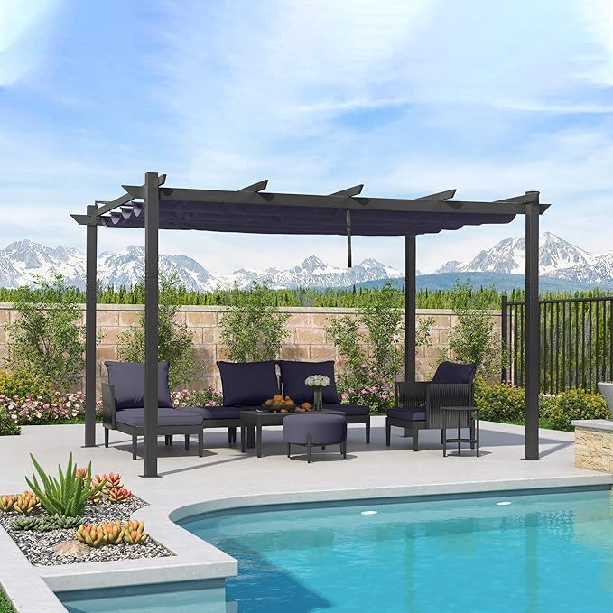 PURPLE LEAF 10' x 13' Aluminum Outdoor Pergola Wind-Resistant Retractable by Unknown