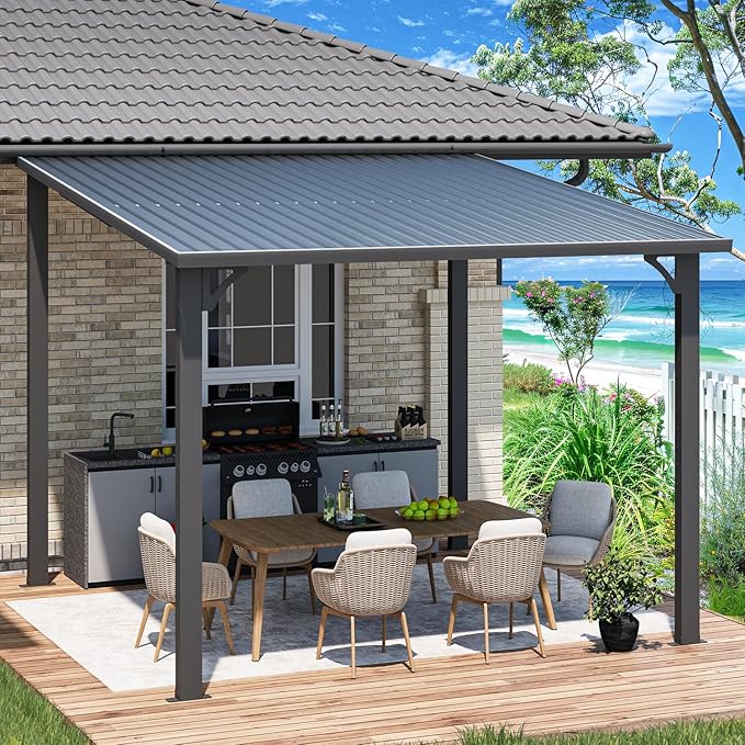 AECOJOY 10' x 10' Hardtop Gazebo Outdoor Pergola, Heavy Duty Lean to Metal - Image 3
