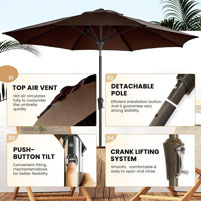 Ayge 9FT Large Outdoor Patio Umbrella Market Table Umbrella-UV Resistant - Image 3