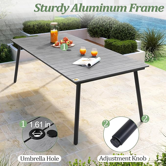 83" Patio Outdoor Dining Table for 6-8, Weather-Resistant Aluminum Frame - Image 5