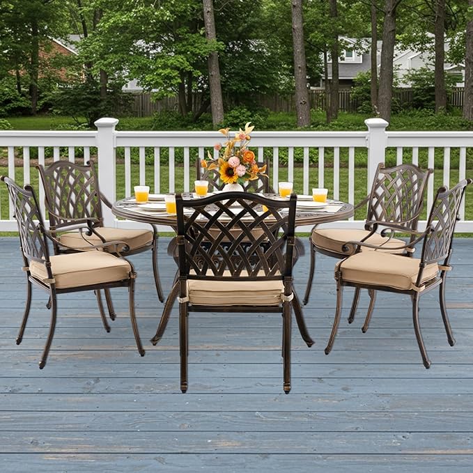 7-Piece Cast Aluminum Patio Furniture, Outdoor Dining Sets - Image 2