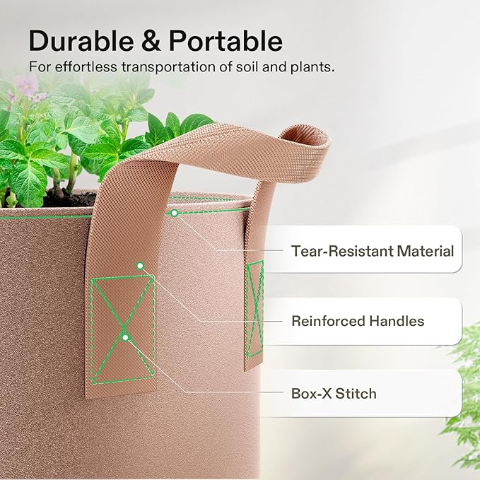 VIVOSUN 5-Pack 30 Gallons Grow Bags Heavy Duty Thickened Nonwoven Fabric Pots - Image 6