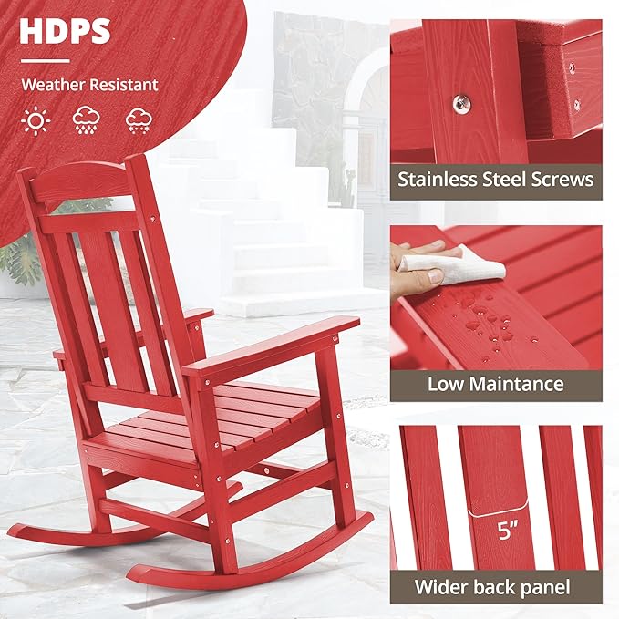 LUE BONA Outdoor Rocking Chairs Set of 2, HDPS Porch Rocker - Image 4