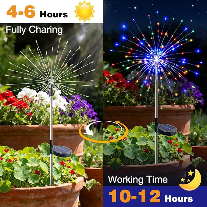 btfarm 6 Pack Solar Garden Lights Outdoor, 8 Modes Firework Lights Solar Powered - Image 7