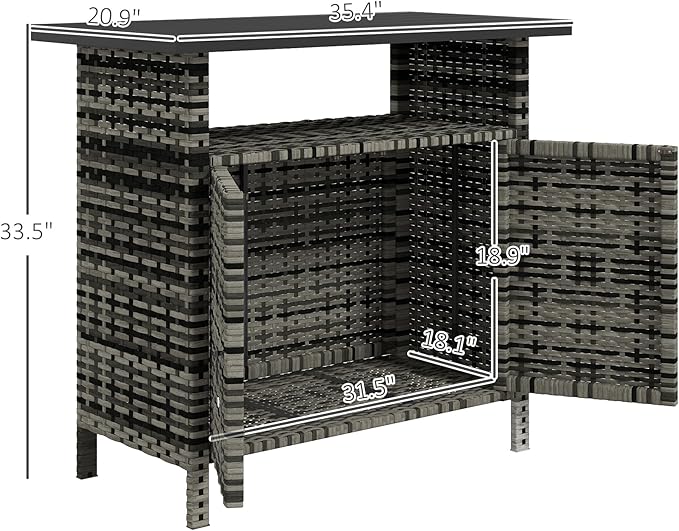 Outsunny Wicker Outdoor Storage Cabinet, Rattan Outdoor Bar Table - Image 7