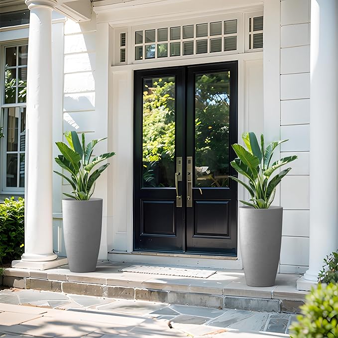 Kante 23.6" H Natural Concrete Finish Concrete Tall Planters Large Outdoor - Image 5