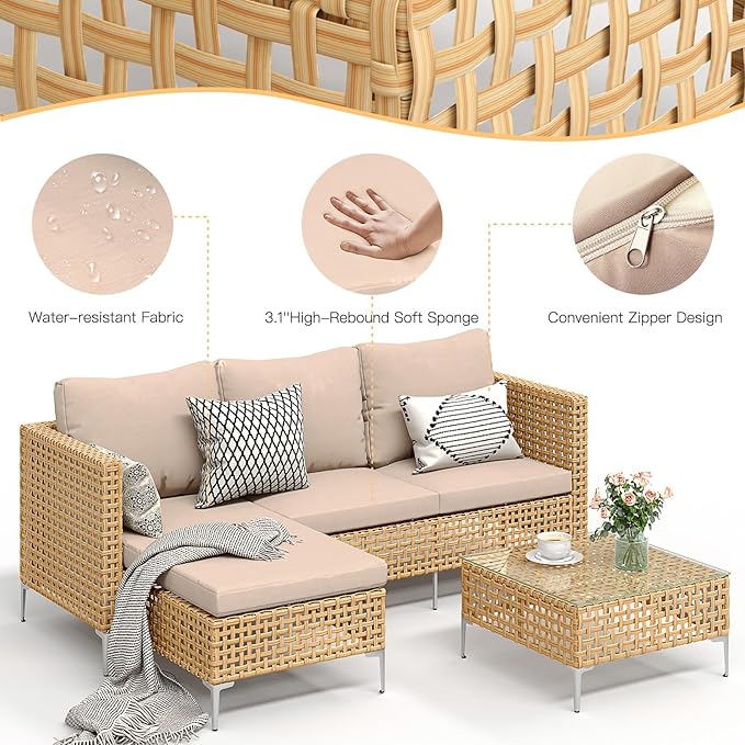 3-Piece L-Shaped Patio Furniture Set - Image 4