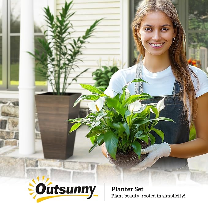 Outsunny Tall Planter for Outdoor Plants Set of 3, 28 Inch Taper Planter - Image 9