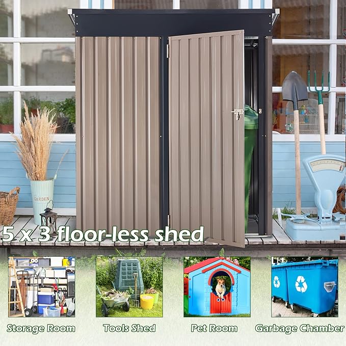 AECOJOY 5' x 3' Outdoor Storage Shed, Small Metal Shed - Image 4