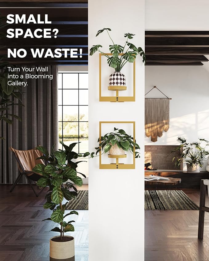 Bamworld Gold Plant Stand Indoor, Plant Hanger Wall Planters - Image 5