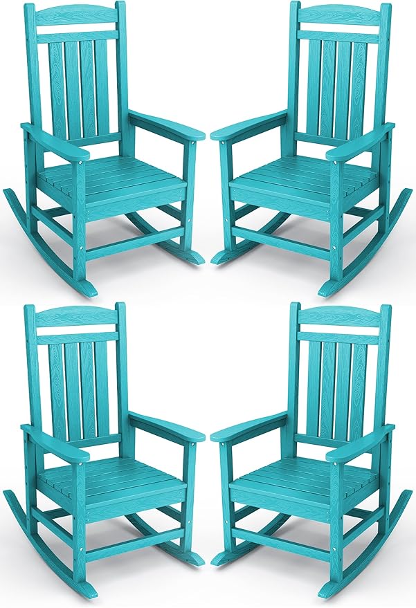 KINGYES HDPE Outdoor Rocking Chair Set of 4, All-Weather Poly Patio Rocking by KINGYES