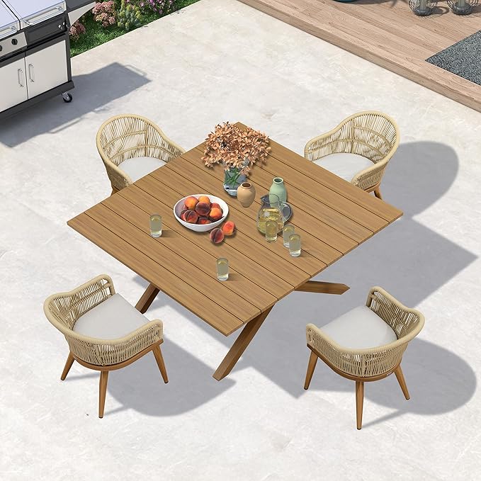 PURPLE LEAF 5 Pieces Oversized Square Patio Dining Set by PURPLELEAF