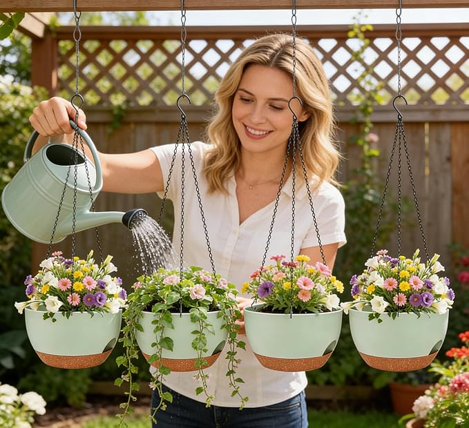 Set of 2-8 Inch Self Watering Hanging Planters - Image 3