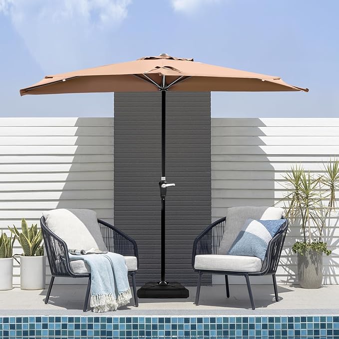 OLIXIS Half 9Ft Umbrella Outdoor Patio, Scalloped Patio Umbrella - Image 6