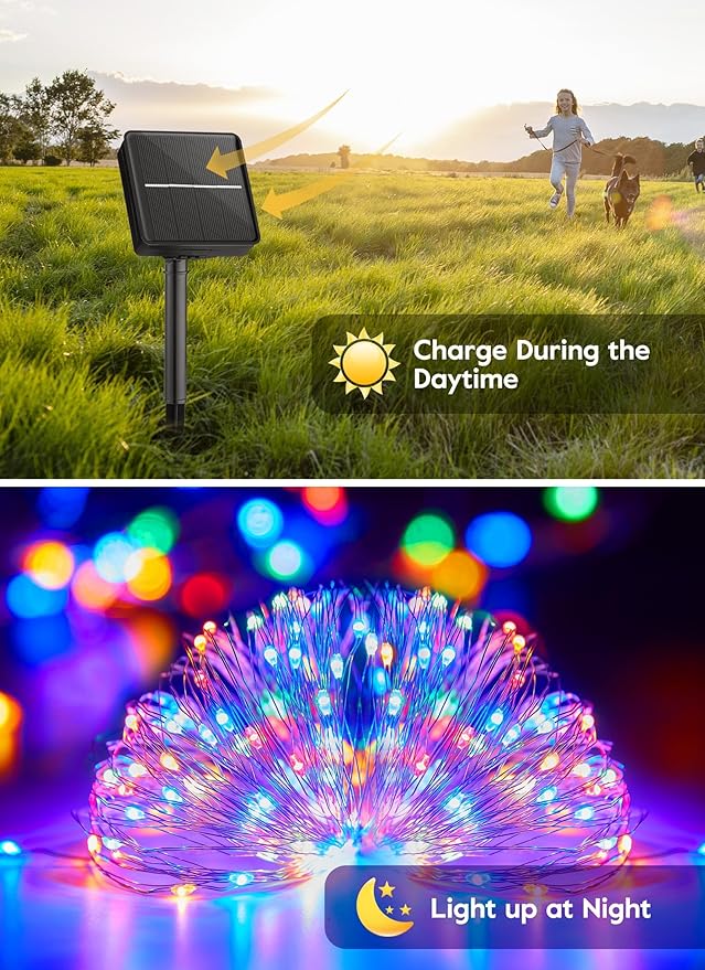 Minetom Solar String Lights for Outside, 33Ft 100 LED Outdoor Solar Fairy Lights - Image 6