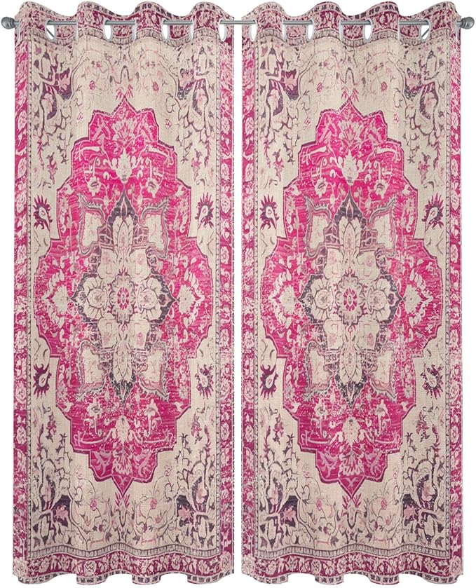 Pink Bohemian Outdoor Curtains for Patio Waterproof, Grommet Privacy Curtain - Image 2