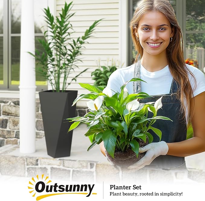 Outsunny Set of 3 Tall Planters, MgO Indoor Outdoor Planters - Image 9