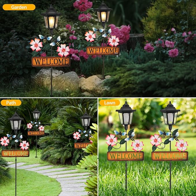 Lewondr Solar Garden Lights Bee, 37.4 Inch Solar Lamp Post Light - Image 7