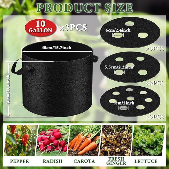 3 Pack 10 Gallon Grow Bags - Image 2