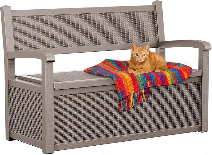 EasyUp 80 Gallon Outdoor Storage Bench Lockable Deck Box Outdoor Storage Box - Image 9
