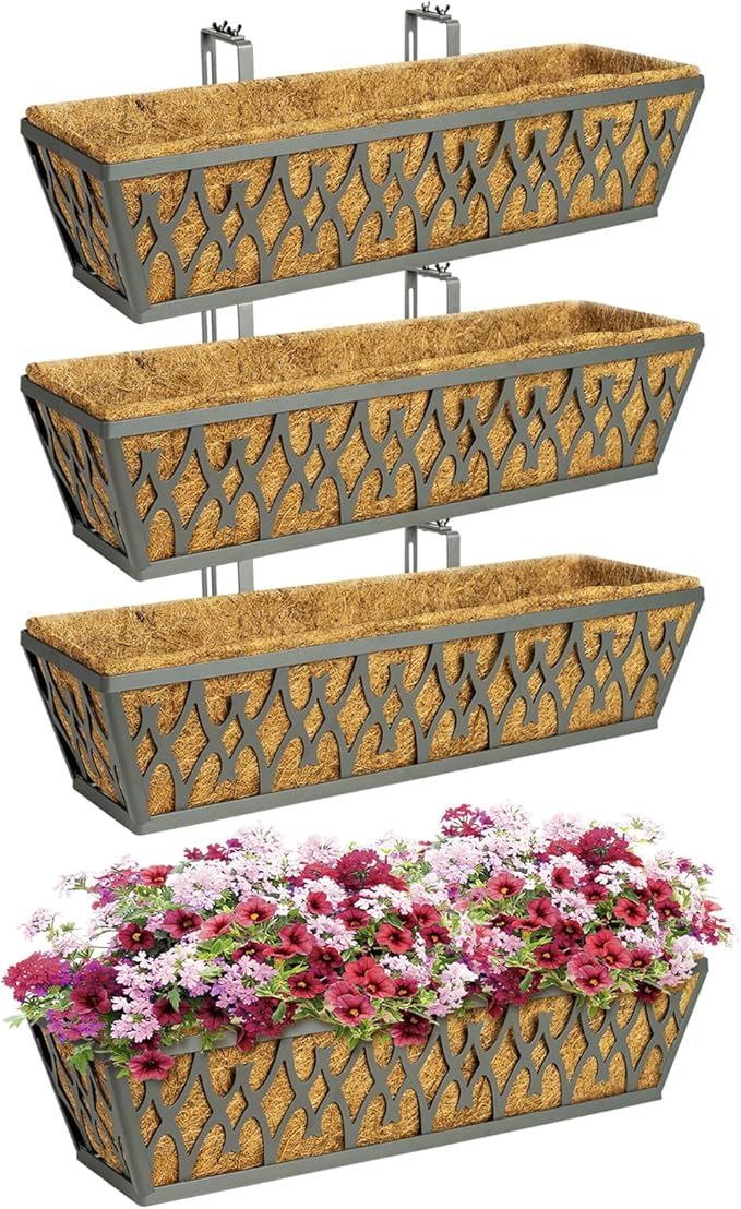 4 Pack 24 Inch Window Boxes Planters Railing Planter Box by KarlliuHOMEGARDEN