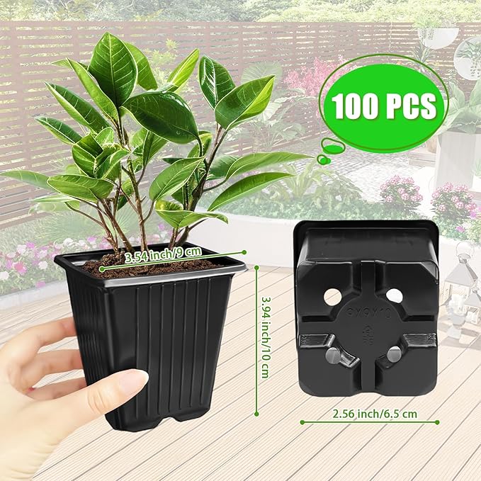 Anyumocz 100Pcs Square Plant Nursery Pots, 3.5 Inch Plastic Pots - Image 2