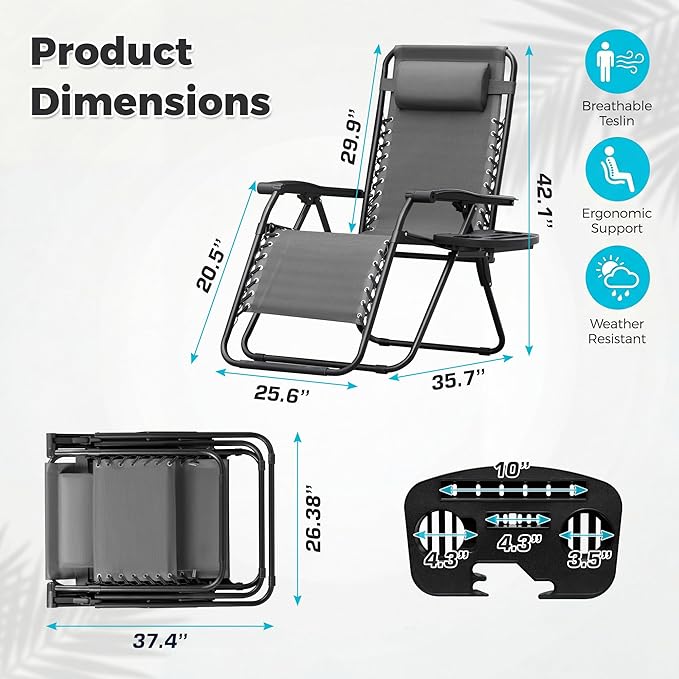 Homall Zero Gravity Chair Patio Folding Lawn Outdoor Lounge Gravity Camp - Image 3