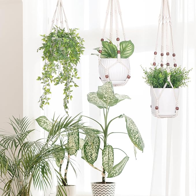 YIBOT 3 Pack Macrame Plant Hangers Indoor Different Size Hanging Planter Basket - Image 4