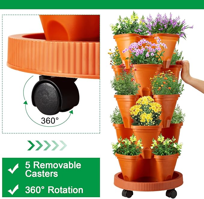 Umigy 2 Set 5 Tier Stackable Planters Vertical Garden Planters - Image 4