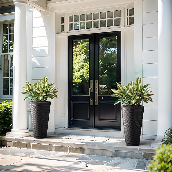 Kante 23 Inch Tall Planter Set of 2, Round Spiral Textured Flower Pots - Image 4