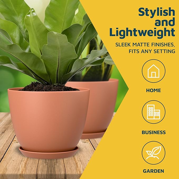 Terracotta Plant Pots with Drainage Holes & Saucers 5 Pack, Indoor & Outdoor - Image 3