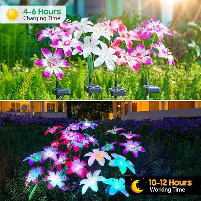 Solar Garden Lights Outdoor, 6 Pack Blooming Lily Solar Flowers Outdoor - Image 3
