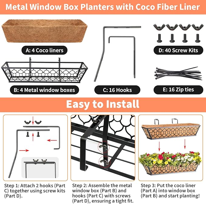 Riare 4 Pack 24 Inch Window Boxes Planters - Image 3