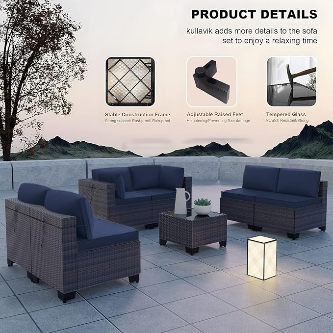 Kullavik 7 Pieces Outdoor Patio Furniture Set PE Wicker Rattan Sectional Sofa - Image 3