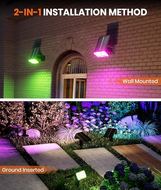 2 Pack - Solar Christmas Lights Outdoor Waterproof, 6 Color Changing Spotlights - Image 6