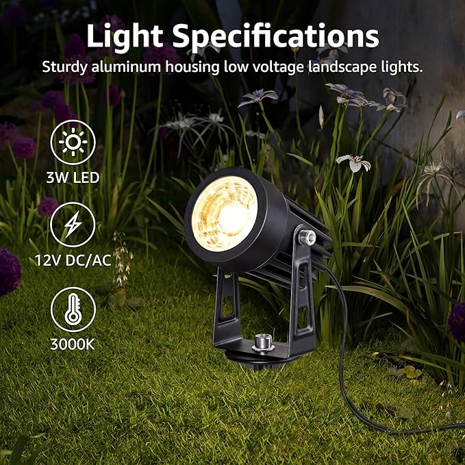 SUNVIE 3W Low Voltage Landscape Lighting LED Landscape Spotlights - Image 2
