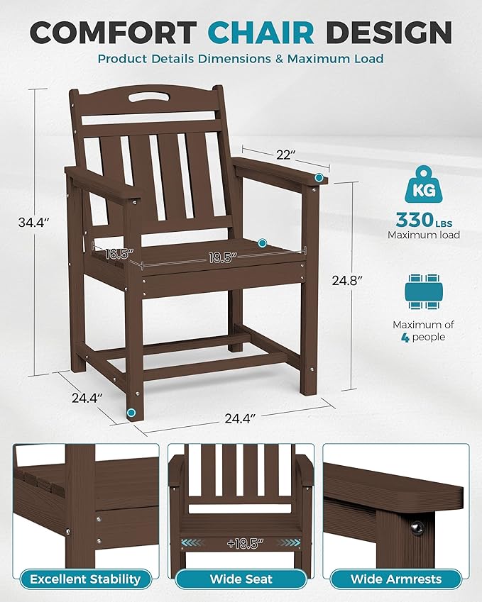 Ciokea HDPE Outdoor Dining Set, 5-Piece Patio Table and Chairs Set - Image 5